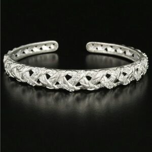 Judith Ripka Silver Hinged Cuff Bracelet with Intricate Openwork Design